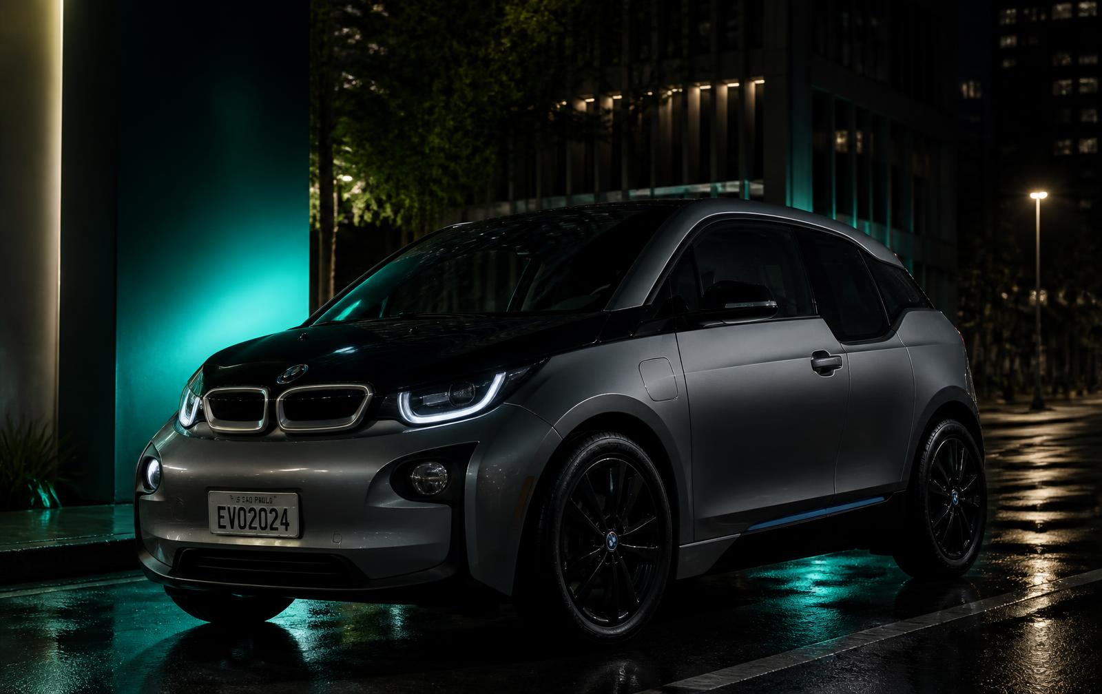 Carro elétrico compacto em rua de São Paulo à noite